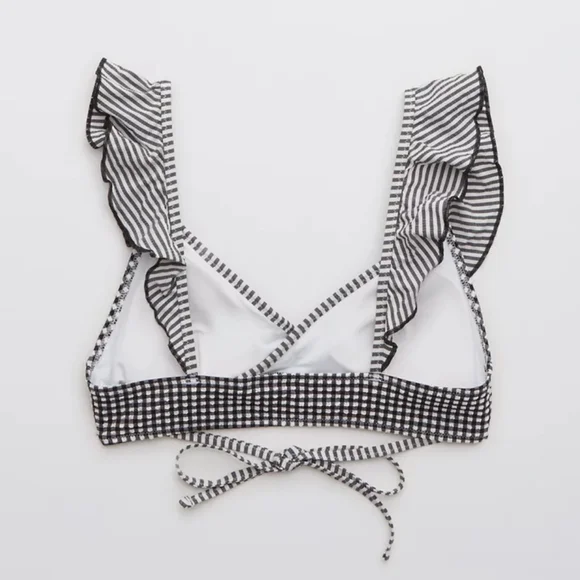 🕶AERIE SEERSUCKER RUFFLE WRAP BIKINI TOP SIZE M AND BOTTOM SIZE S - Picture 8 of 12